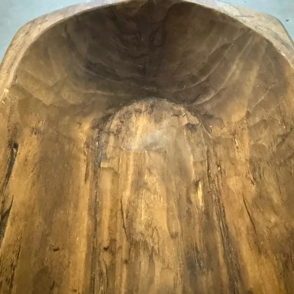 Hand Carved Solid Wood Rectangular Dough Bowl 17-1/2” x 8-1/2” - Picture 4 of 9